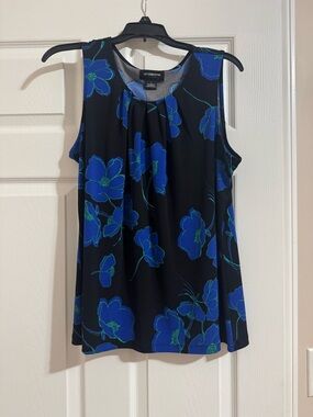 Liz Claiborne Black Tank with Blue Floral Pattern